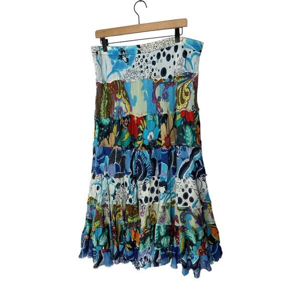 New Direction Patchwork Maxi Tiered Skirt Boho Artsy Hippie Gypsy L - Picture 1 of 3